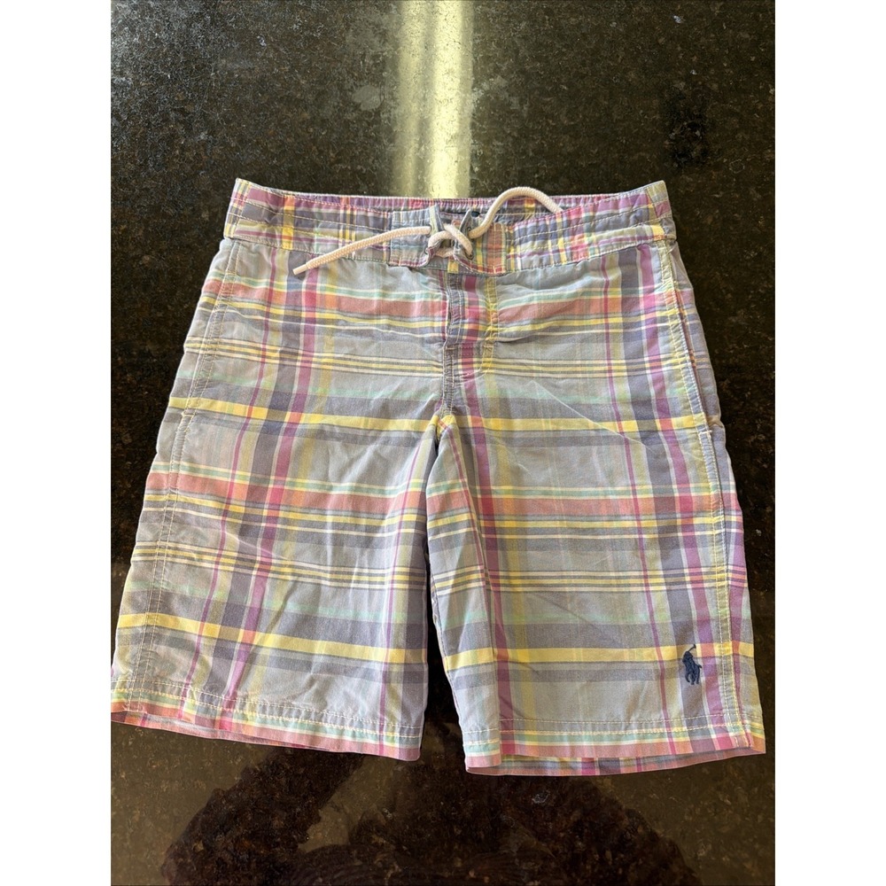 Ralph Lauren Polo Boys Swim Trunks Sz S (8) Plaid Boardshorts Liner Swimsuit